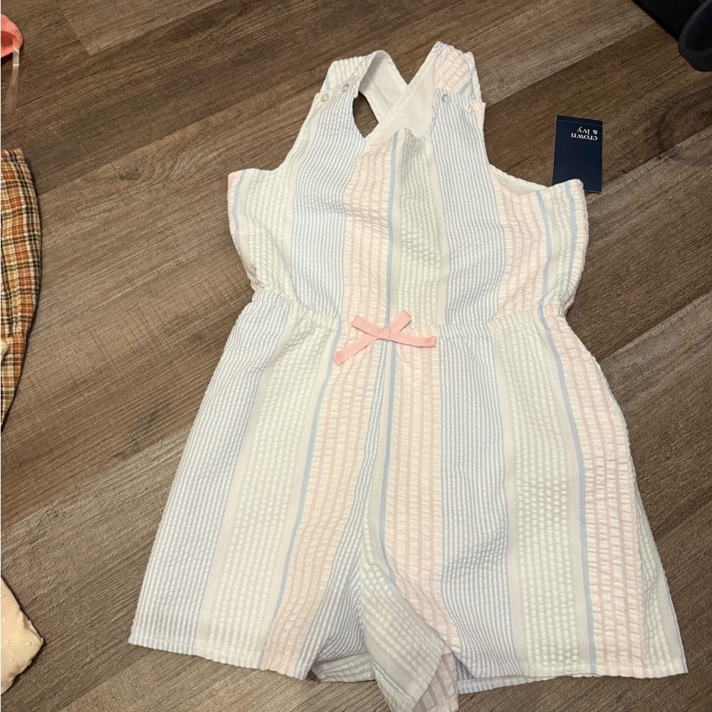 Crown & Ivy White and Pink Striped Romper